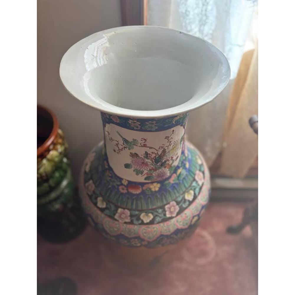 Asian Chinese Cloisonné Mythical Floral Crafted Decorative Ceramic Vase
